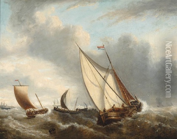 Dutch Fishing Boats On The Coast Oil Painting - Charles Martin Powell