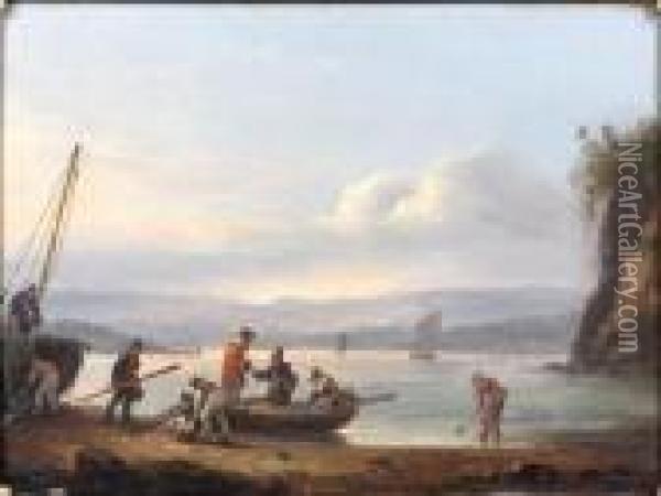 Passengers Boarding The Ferry To Cross The Teign Oil Painting - Thomas Luny
