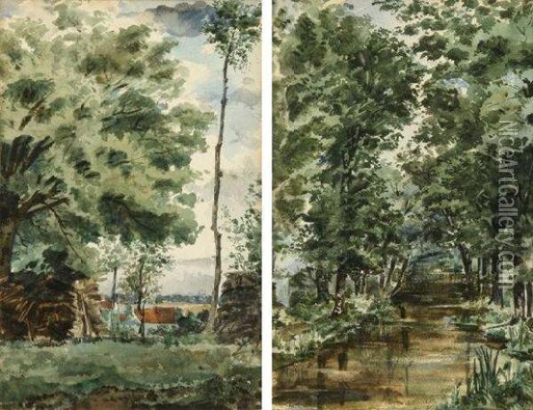 Paysage A La Maison En Bois Oil Painting - Henri-Joseph Harpignies