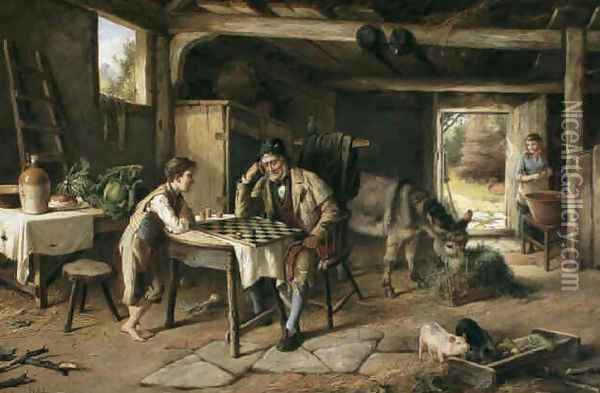 A game of draughts Oil Painting - Charles Hunt