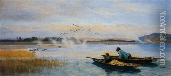 Le Chasse Aux Canards Oil Painting - Auguste Bachelin