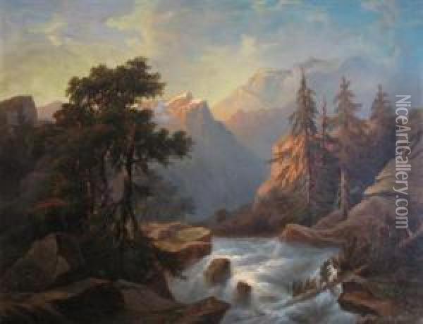 View From The Swiss Alps Oil Painting - Jean Marc Benjamin Tepping