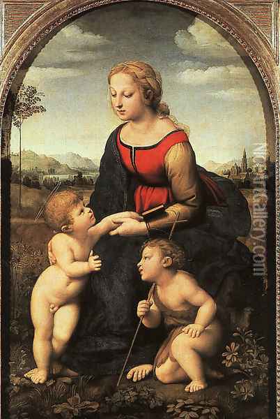 The Virgin and Child with Saint John the Baptist (La Belle Jardiniere) 1507 Oil Painting - Raphael