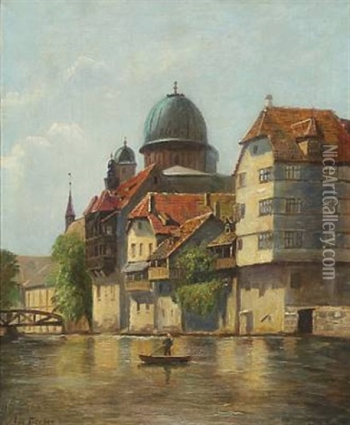 Scenery From Nurnberg In Germany With Channel Oil Painting - August Fischer