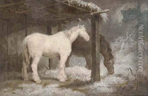 Horses On A Winter's Night Oil Painting - George Morland