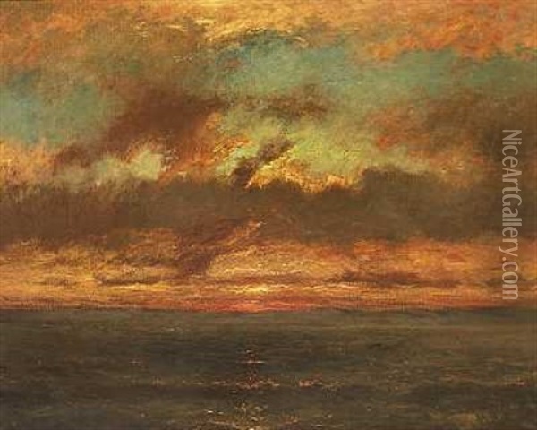 Solnedgang Over Havet Oil Painting - Jules Dupre