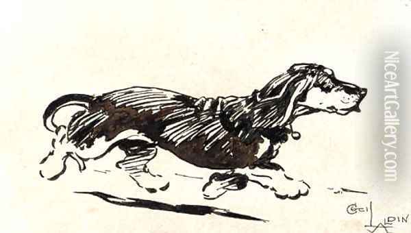 A dachshund running Oil Painting - Cecil Charles Aldin