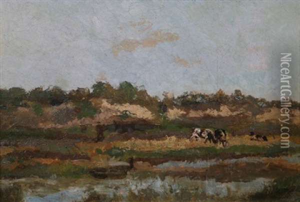 Vaches A L'abreuvoir Oil Painting - Adriaan Josef Heymans