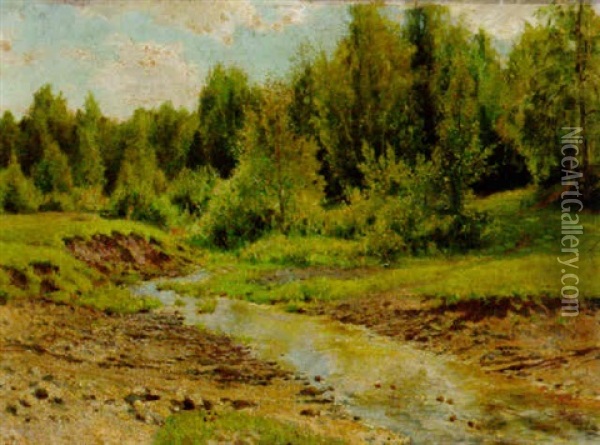 A Tranquil River Landscape Oil Painting - Isaak Levitan