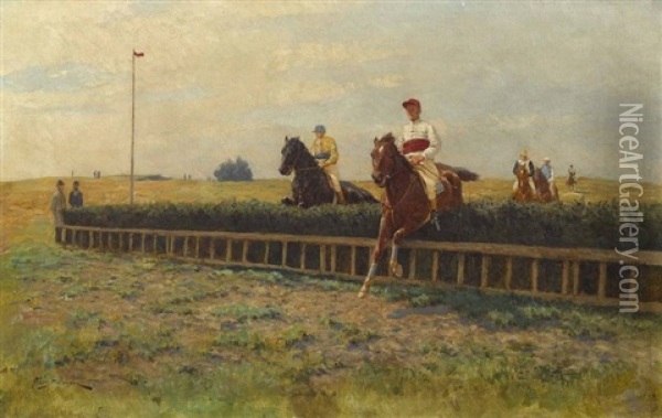 Hindernisreiter Oil Painting - Franz Gustav Hochmann