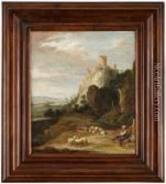 Hoglant Landskap Med Flojtspelande Herde Vid Sin Flock Oil Painting - David The Younger Teniers