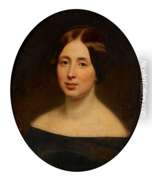 Portrait De Fanny Galle Reinemer Oil Painting - Charles-Louis Bazin