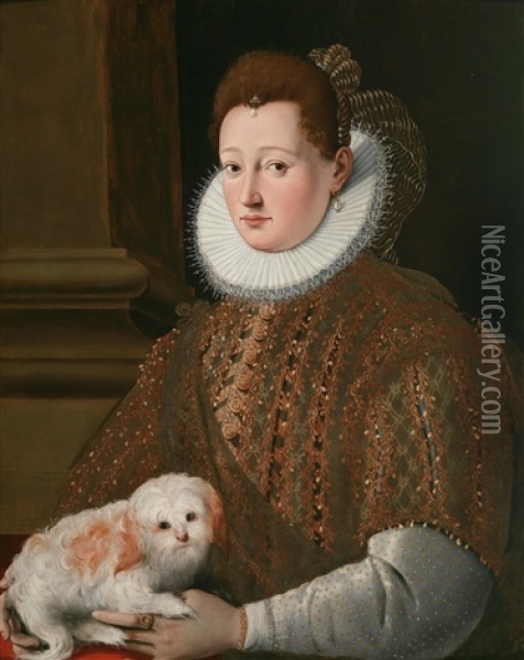 Bildnis Einer Dame Mit Schoshund Oil Painting - Girolamo Macchietti