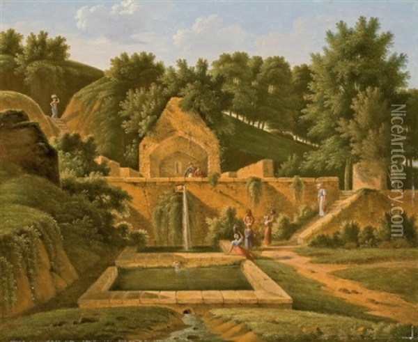 Fontaine Dans Un Jardin Oil Painting - Jean Victor Bertin