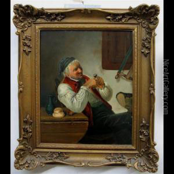 Seated Man Enjoying Lunch Oil Painting - Carl Schweich