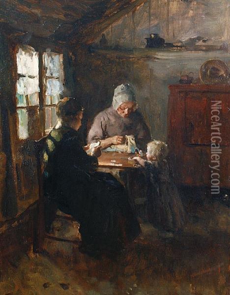 The Sewing Team Oil Painting - Albertus Johan Neuhuys