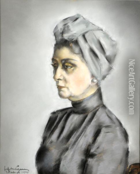 Portrait De Femme Au Turban Gris Oil Painting - Jef De Pauw