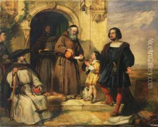 Kolumb Proszacy O Chleb I Wode Dla Swego Syna Oil Painting - William Simson
