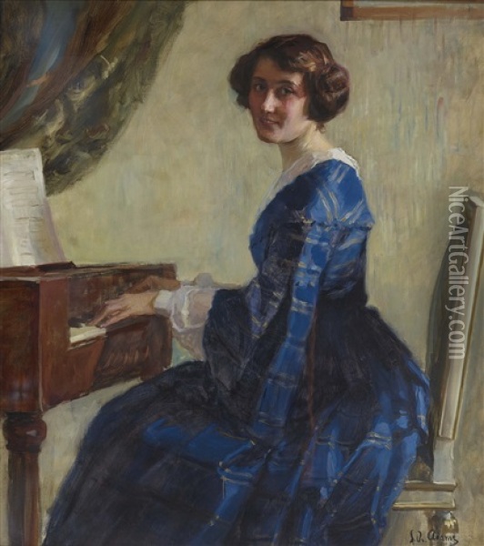 Portrait Of A Lady With A Spinet Oil Painting - John Quincy Adams