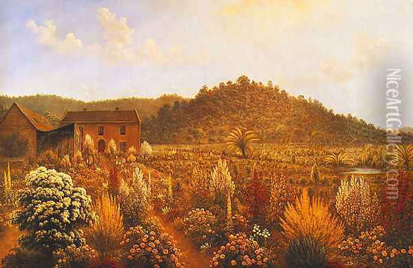 View of the Artist's House and Garden in Mills Plains, Van Diemen's Land Oil Painting - John Glover