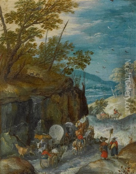 Landstrase Mit Reisenden Oil Painting - Jan Brueghel the Elder