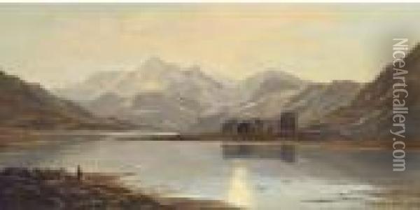 Figures By A Lake, With Ruins Beyond Oil Painting - Charles Leslie