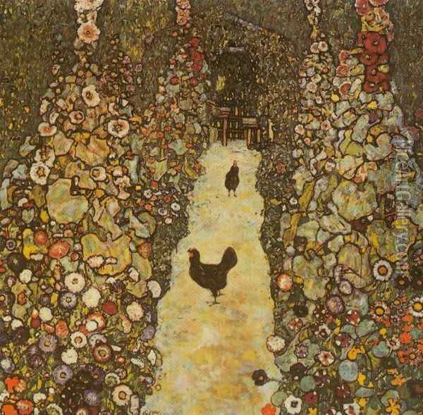 Garden Path With Chicken Oil Painting - Gustav Klimt