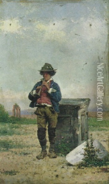 The Young Piper Oil Painting - Guerrino Guardabassi