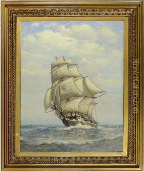 A Square Rigged Ship At Sea Oil Painting - James Gale Tyler