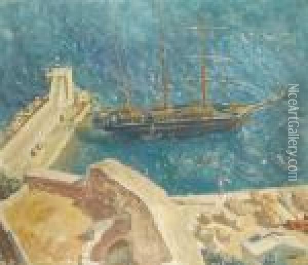 View Of The Port In Calvi Oil Painting - Aleksandr Evgen'evich Iakovlev