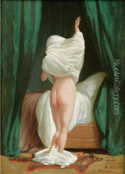 Le Coucher [ ; Bedtime ; Oil On Canvas Laid Down On Cardboard ; Signed And Dedicated Lower Right] Oil Painting - Louis Houssot