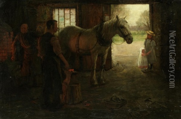 The Blacksmith And His Audience Oil Painting - William Barr