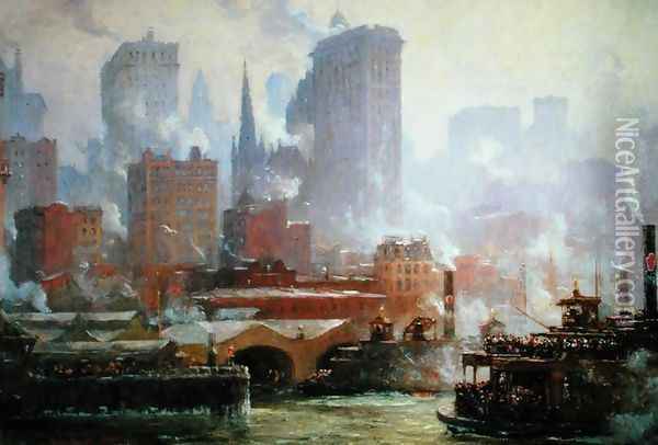 Wall Street Ferry Ship Oil Painting - Colin Campbell Cooper