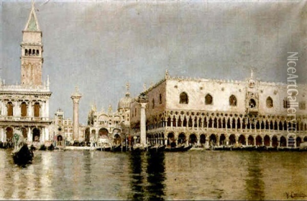 Piazza San Marco And The Doge's Palace From The Grand Canal Oil Painting - Vincenzo Caprile