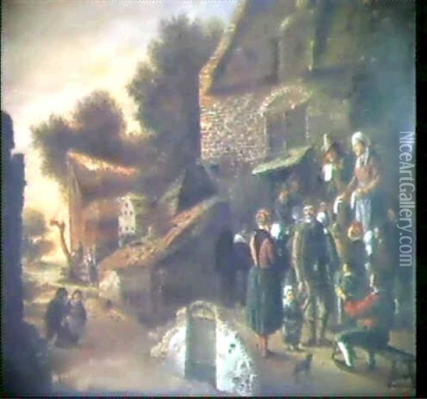 Strassenszene In Einem Dorf Oil Painting - Claes Dircksz van der Heck
