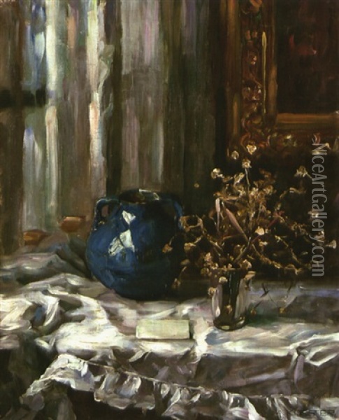 Stillleben Mit Blauer Vase Oil Painting - Alexander Max Koester