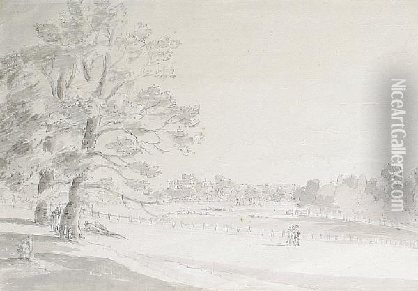 View In Green Park - Buckingham House - From 76 Piccadilly Oil Painting - Franz Joseph Manskirch