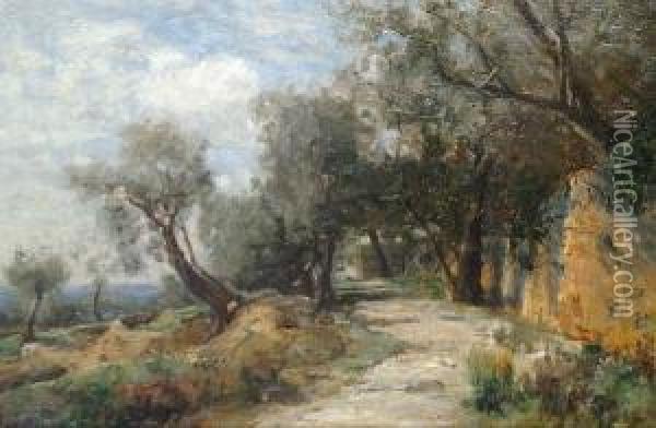 A Sun Dappled Country Lane Oil Painting - Max W. Roman