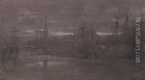 Bristol Docks At Night Oil Painting - Albert Goodwin