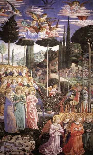 Angels Worshipping (left side of the chancel) 1459-60 Oil Painting - Benozzo di Lese di Sandro Gozzoli