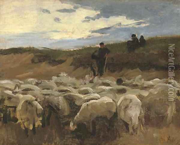 A shepherd and his flock Oil Painting - Anton Mauve