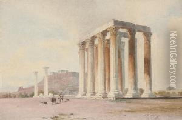 Travellers Before The Acropolis Oil Painting - Giovanni Giordano Lanza