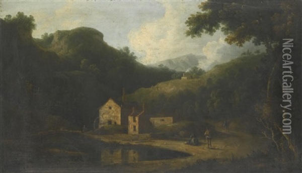 Landscape With A Mill Oil Painting - Thomas Jones