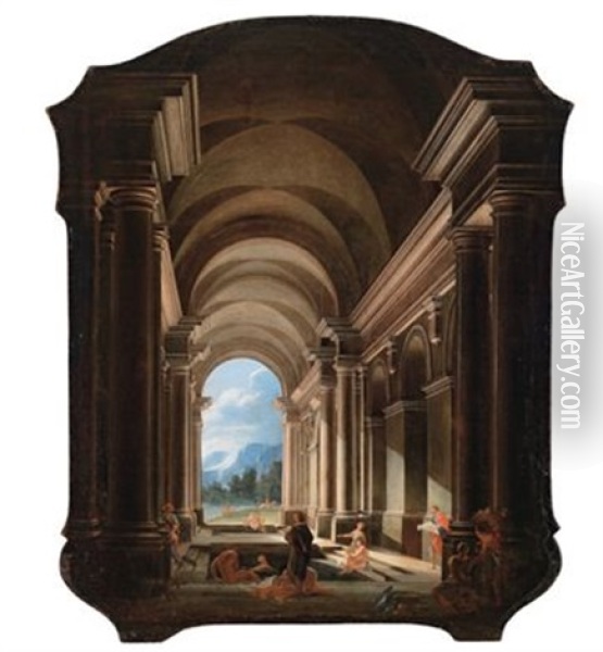 Blick In Eine Antike Thermenanlage (+ Blick In Einen Antiken Palast; 2 Works) Oil Painting - Niccolo Codazzi