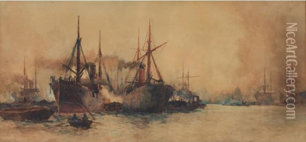 Steamboats Oil Painting - Charles Edward Dixon