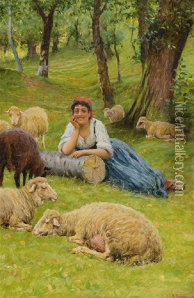 Pastora E Pecore Oil Painting - Ruggero Panerai
