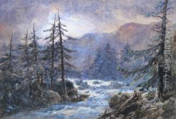 Mountain River In Spate Oil Painting - Edward Hargitt