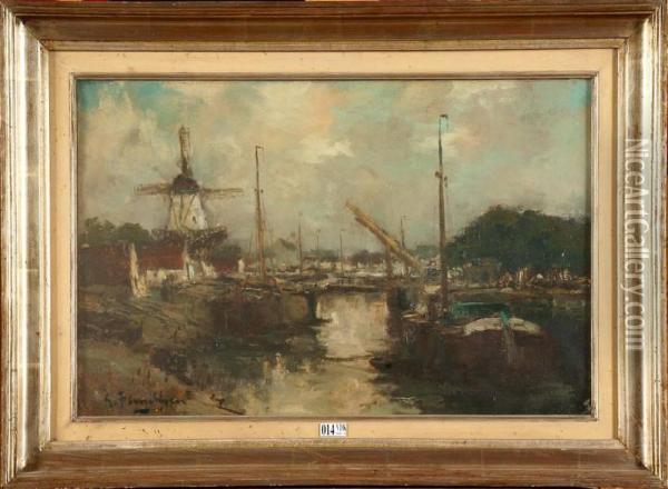 Vieux Canal En Hollande Oil Painting - Gustave Flasschoen