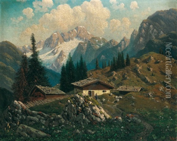 Dachstein Von Der Zwieselalpe Aus Gesehen Oil Painting - Josef von Schloegl