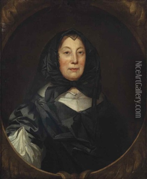 Portrait Of Elizabeth Cromwell, Half-length, In A Black Dress Oil Painting - Robert Walker